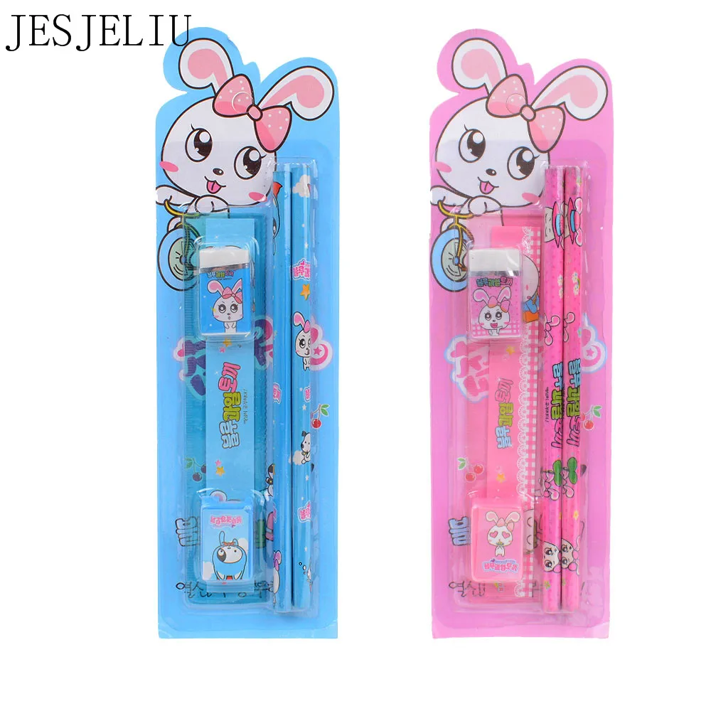 

Good Discount Cartoon Kawaii Pencil Ruler Earser Sharpener 5 In 1 Stationery Set For Boy Girls Kids Gift School prizes