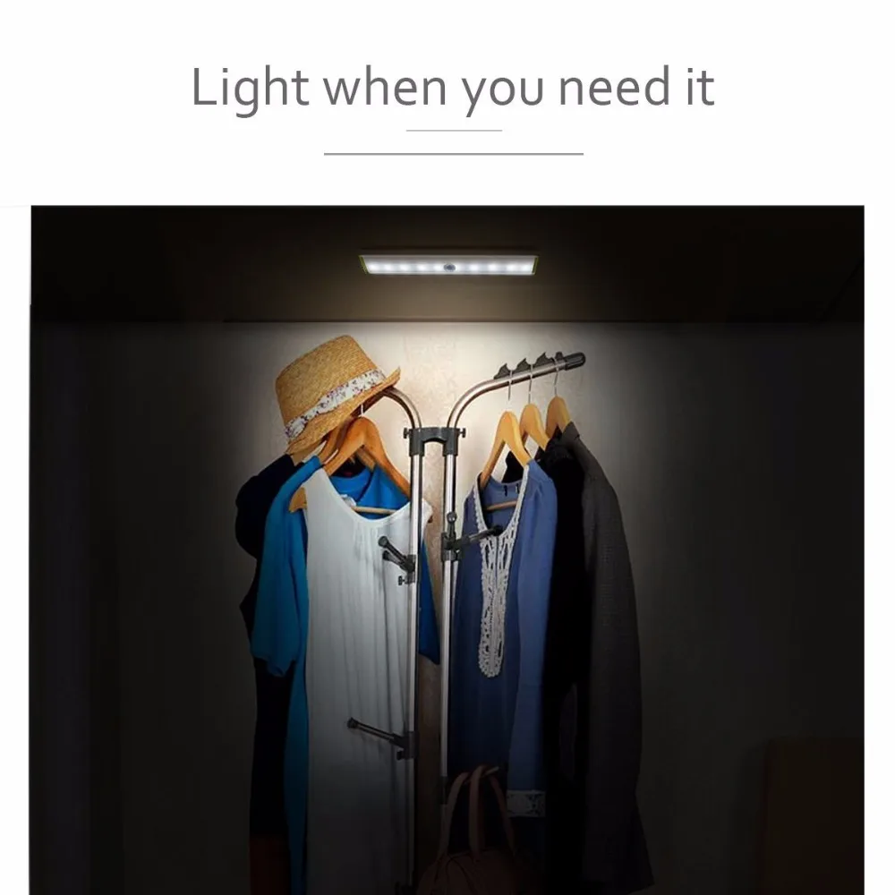GO OCEAN Under Cabinet Lights Night Lighting Battery Wireless 10 LED Closet Lamp Motion Sensor Night Light USB Charging Lamps (15)