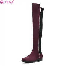 QUTAA Women Over The Knee Hig Boots Platform Square Heel Fashion Winter Shoes Women Motorcycle Boots Big Size 34-43
