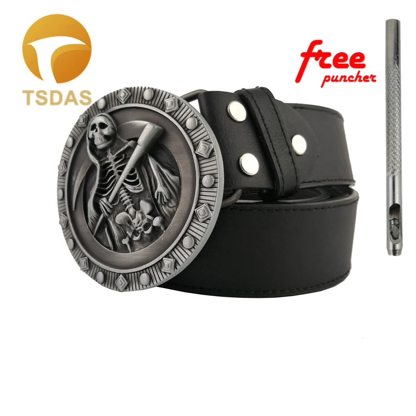 Мужская пряжка для ремня с круглым серебристым металлическим ремнем|belt buckle|skull belt