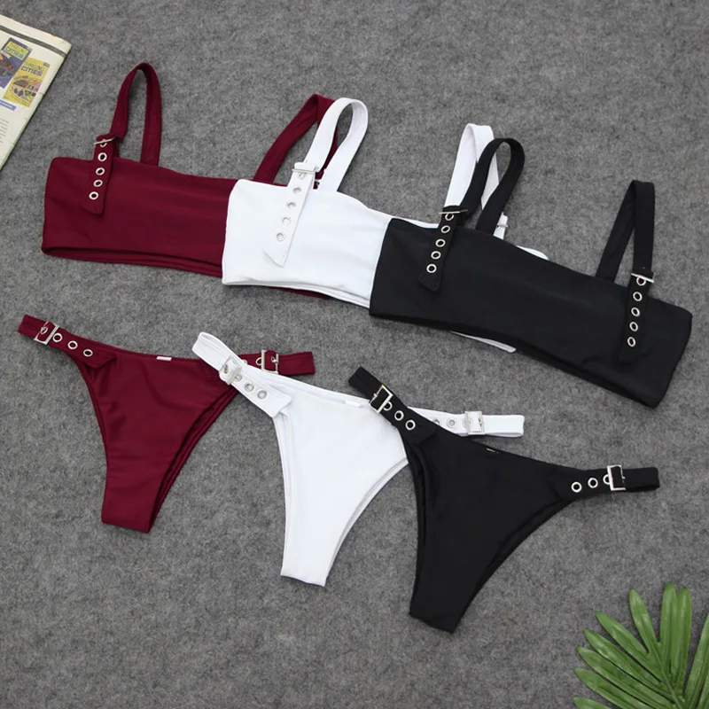 

Sexy Solid Brazilian Bikini 2019 New Mujer Swimwear Women Swimsuit Halter Push Up Bathing Suit Beach Wear Thong Biquini