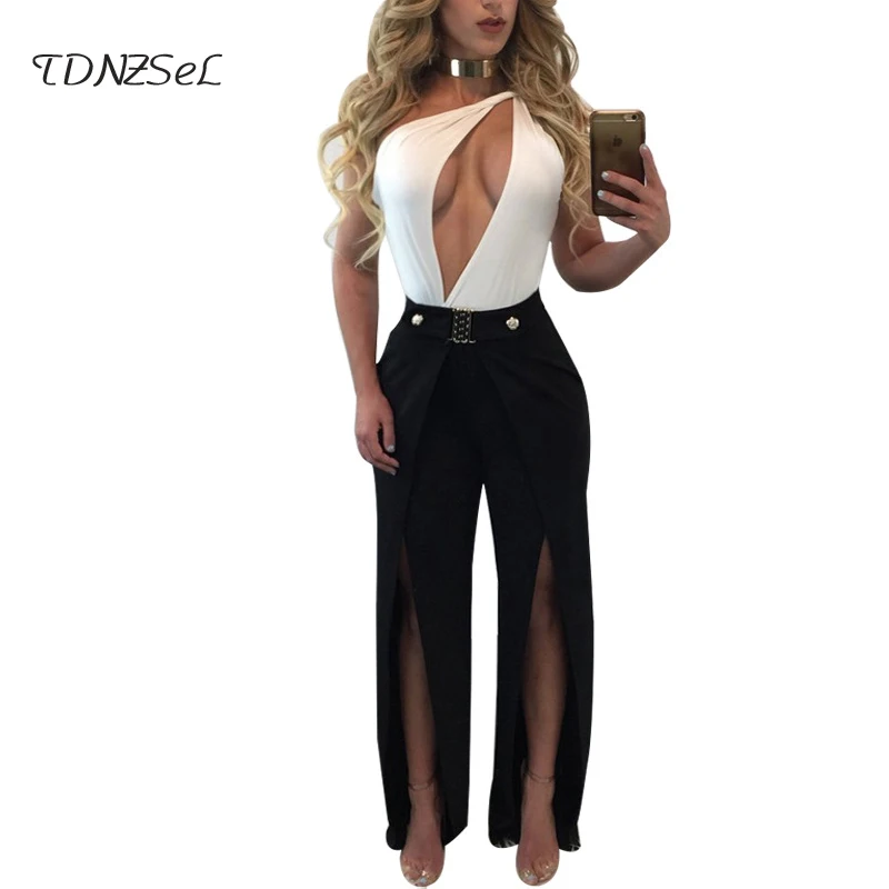 

2018 Sexy Split Wide Leg Long Pants High Waist Button Sequined Casual Pant Summer Linen Solid Black Blue Slim Nightclub Trousers