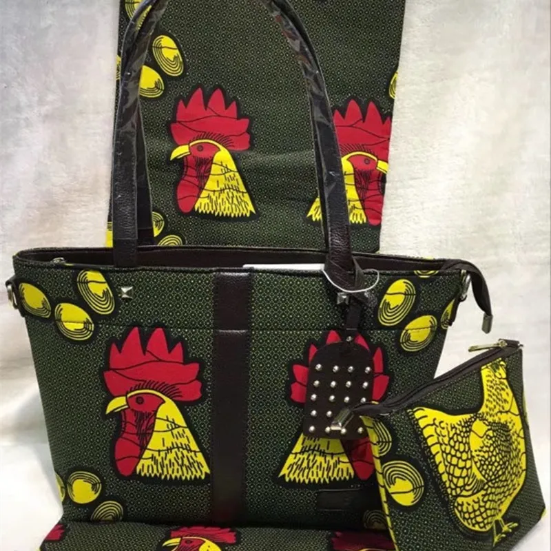 Nigeria Style Ladies Cotton Fabric font b Handbag b font Fshion Printed Rooster Wax Bag And