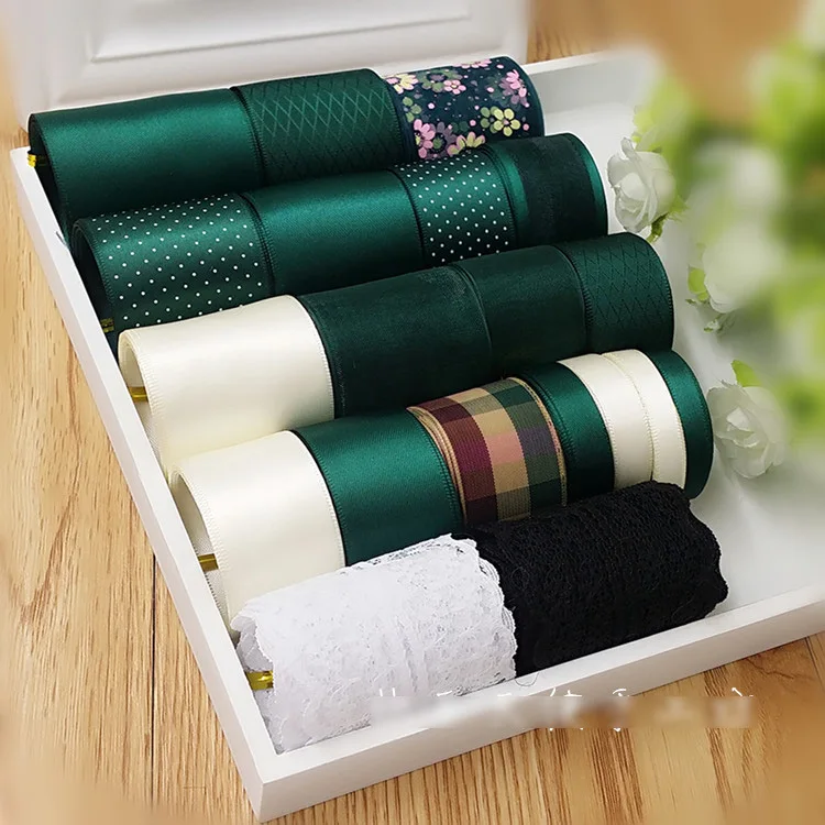 

High Quality 20 Design Fachion Ribbon Set NEW STYLE! DIY Ribbon Set---White & Dark Green Color Mix Ribbon Set ( total 20 Meters)