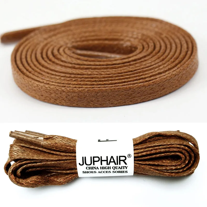 JUP1-12 Pair Yellow Brown Waxed Cotton Flat Shoelaces Leather Shoestring Boot Sport Shoelace Unisex Sneakers Shoe Lace wholesale
