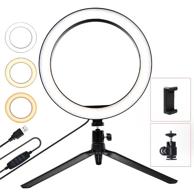 

fusitu 10 inch 26cm Dimmable Led Ring Light with Tripod Stand Phone Holder Clip LED Desktop Lamp For YouTube Live Makeup Camera