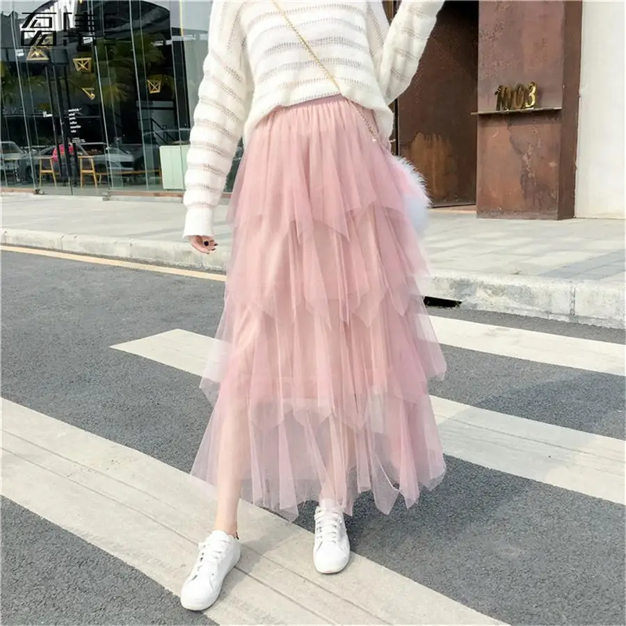 

Skirts Womens Plus Size Ball Gown High Waist Tutu Skirt Long Tulle Skirt 2019 spring