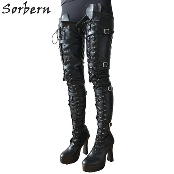 

Sorbern Sexy Fetish High Heel Boots Custom Colors Spool Heels Crotch Thigh High Boots Female Shoes Platform Heels Women Strech