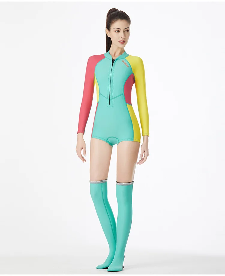 Новинка 1,5 мм SCR неопреновые костюмы для дайвинга женский цельный гидрокостюм длинные носки набор для подводного серфинга Сноркелинга плавательный костюм гидрокостюмы