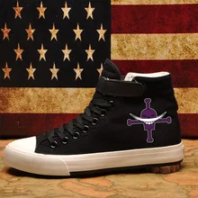 Funny print ONE PIECE Pirate Regiment Logo Cartoon Canvas Shoes High-top Shoes Flat Casual Men's Shoes Students shoes e lov fashion print math geometry canvas shoes funny science symbol printed students casual shoes unisex espadrilles