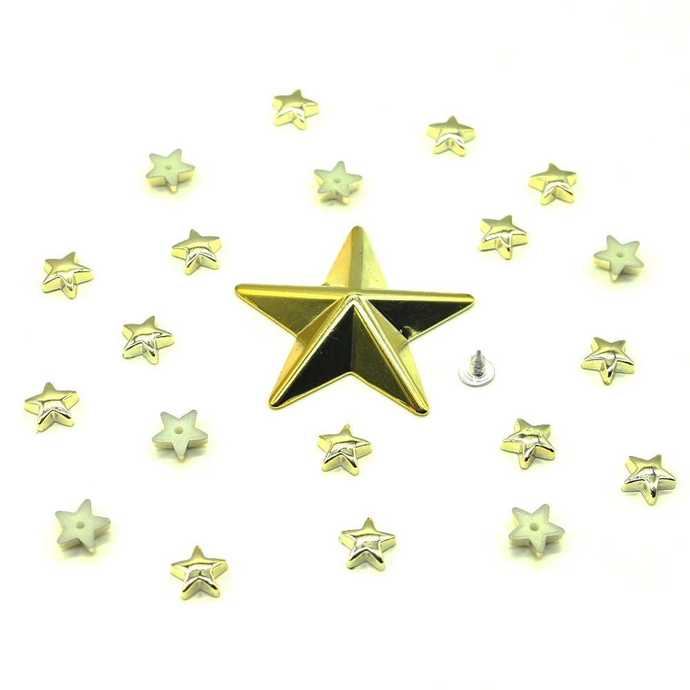 New 46mm/13mm/10mm polychromatic Pentagram ABS plastic nails wrapped shoes, clothing, high-grade gold rivets A-001