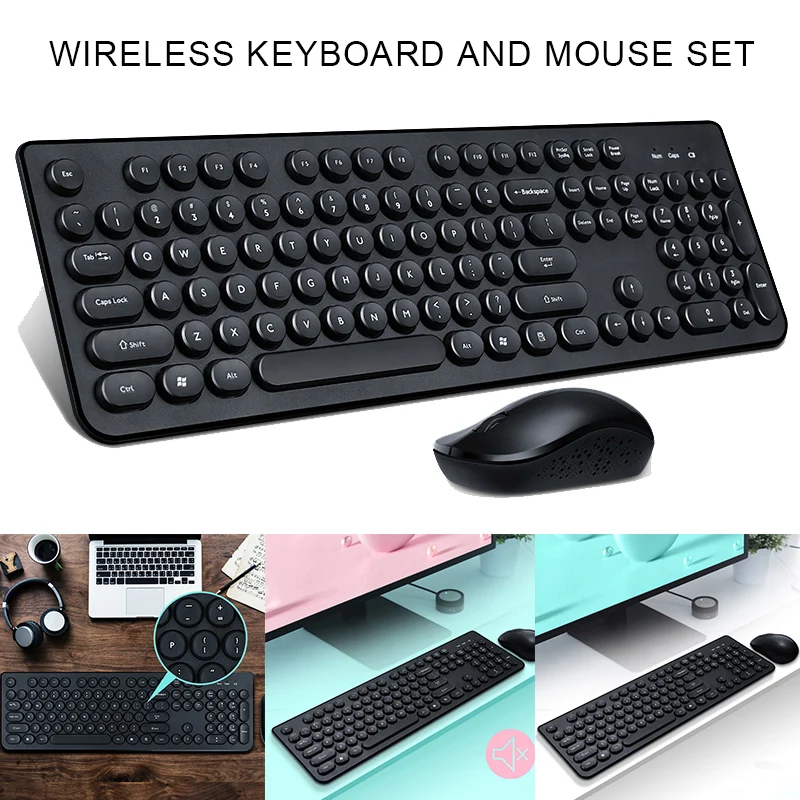 

Retro Punk Wireless Keyboard Mouse Set Ergonomics Mini Waterproof Lightweight AS99