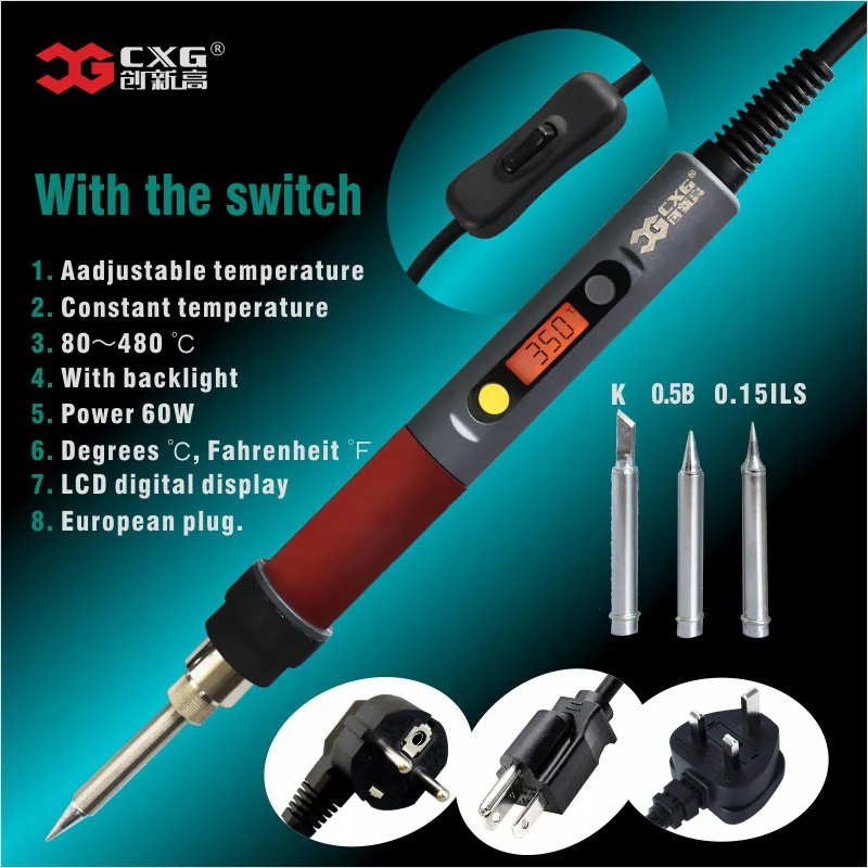 

CXG C90W Digital Electric Soldering Iron LCD Adjustable Temperature NCT Digital Electric Soldering EU Plug With The Power Swtich