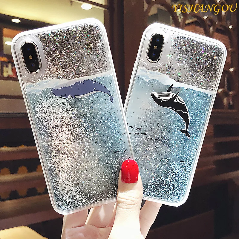 

YISHANGOU Whale Phone Case For iPhone X 10 6 6S 7 8 Plus For Huawei P20 Lite P20Pro NOVA 3 3i 3E Liquid Quicksand Soft TPU Cover