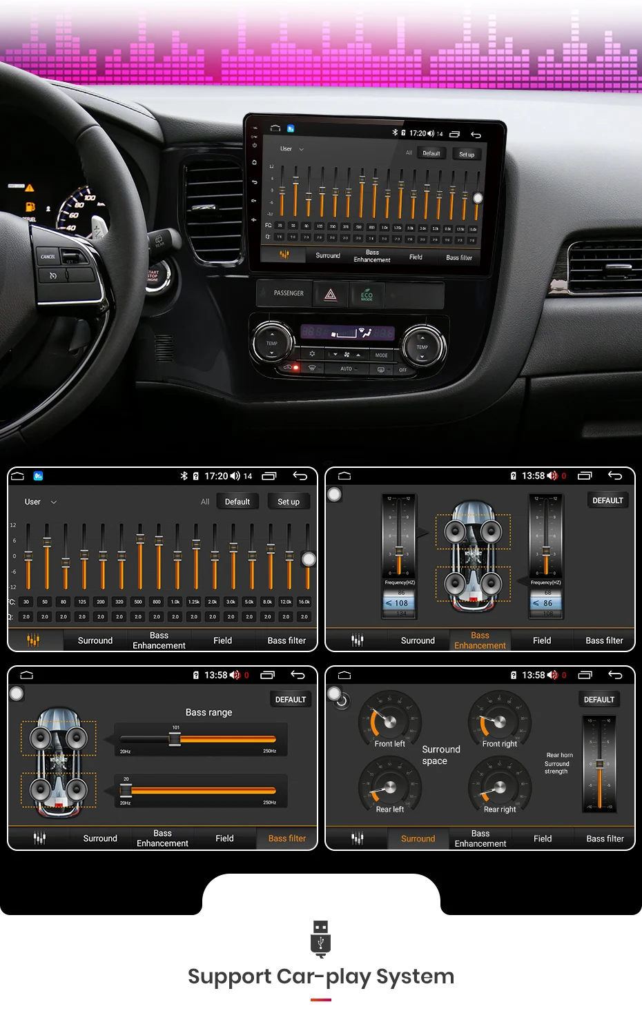 Cheap AWESAFE 2Din Android 8.1 4+64G CarPlay GPS Radio Audio Multimedia Player For Mitsubishi Outlander 3 2012 2014 2018 2 Din no DVD 6