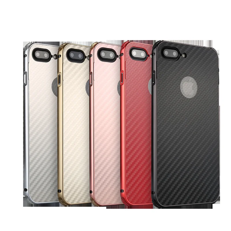 

For Apple iphone 8 Plus Case Aluminum Metal Frame+Carbon Fiber Hard Back Cover Case for iphone 8 Plus Shockproof Phone Shell