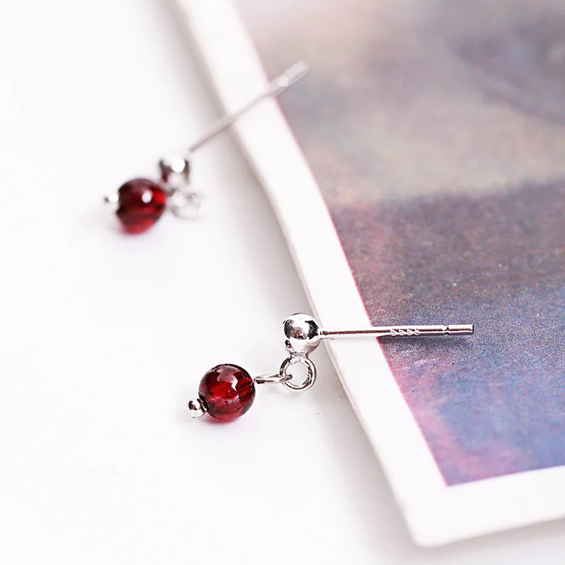 Garnet earrings 100% 925 Sterling silver Jewelry fashion Hypoallergenic Stud earrings for women gift