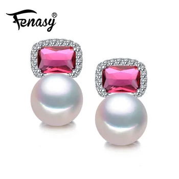 

FENASY Ruby jewelry,cute natural pearl earrings for women pearl jewelry Stud Earrings for love female brincos and beads