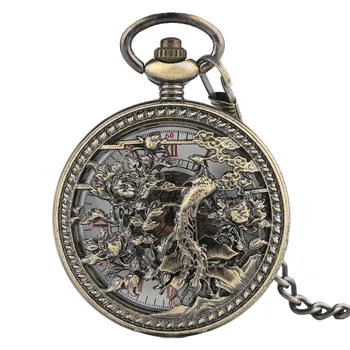 

Steampunk Automatical Pocket Watches Harry Flying Phoenix Pendant Fashion Nursing Watch for Mens Womens Gifts with Fob Chain