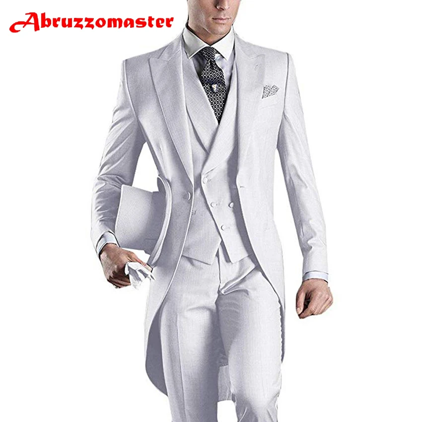 

Abruzzomaster White Morning Suits Men's Handsome 3 Pieces Tailcoat Suit Set Business Suit for Men Formal Wedding Suits