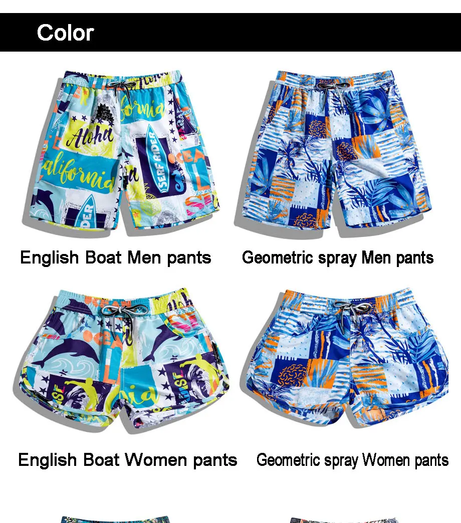 New Print English Boat Beach Shorts Loose Men Women Thailand Couple Bathing Suits Quick Dry Beach Surf Large Size Shorts Men