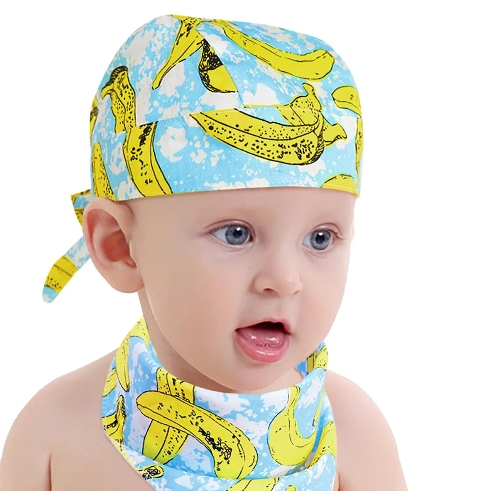 Children Print Thin Hat Stuff Baby Boys Girls Head Pirate Cap Set Child bandana bib With Collar Scarf Beanie Hats Bibs Newborn