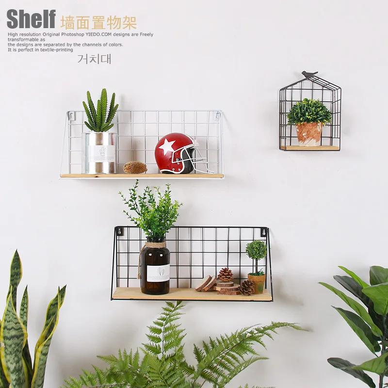 1PC Iron Wall Hanging Shelf Flower Vase Holder Home Storage Rack Decor