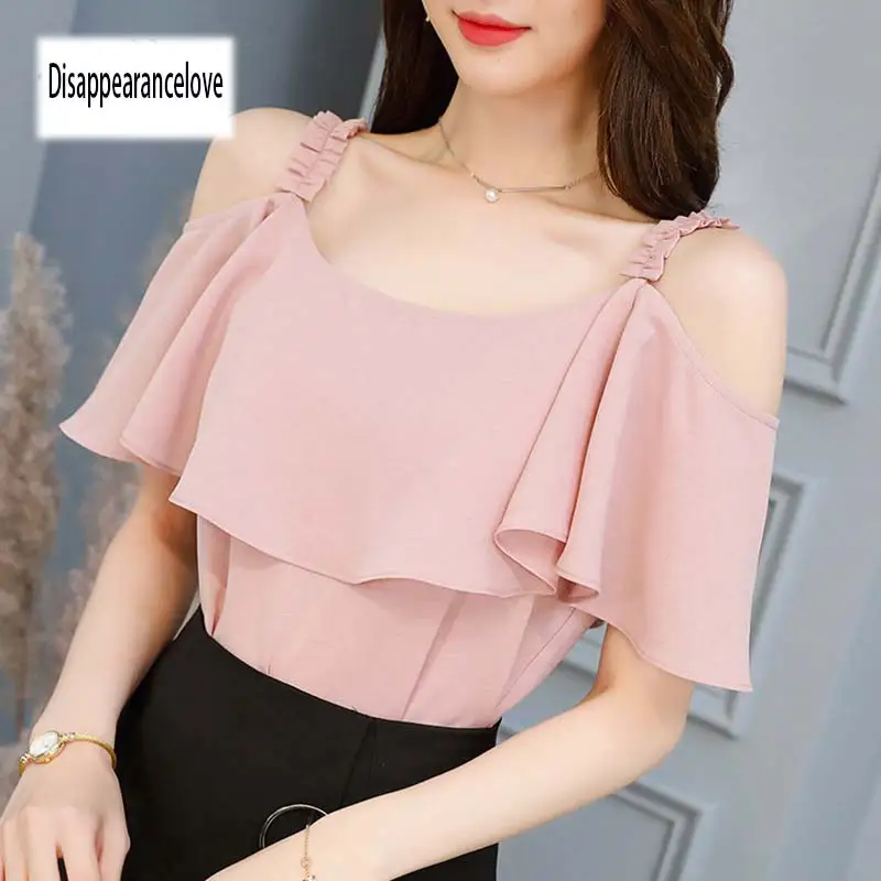 

2019 New Ladies Causal Off Shoulder Ruffles Shirts Women's White Chiffon BlousesTop Camisas Female Bluas Blouse Women Shirt