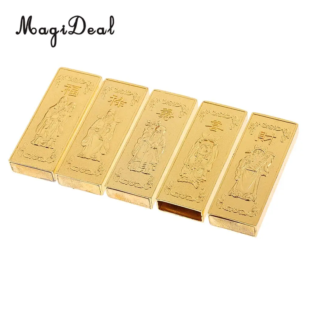 5 Pieces Chinese Feng Shui Lucky Fake Gold Bar Bullion w Box Art Crafts Gift