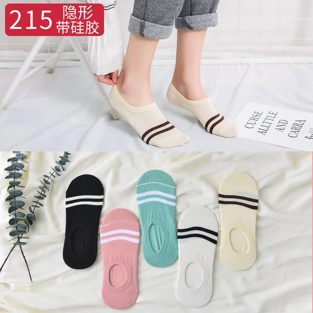 10 Pieces=5Pairs Arrivl Women Socks Funny Fruits Cute Happy Silicone Slip Invisible Cotton Sock 35-40 Printed Socking Navy Blue