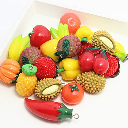 20pcs Mix Designs Kawaii 3D Imitation Fruits&Vegetables Resin Craft for