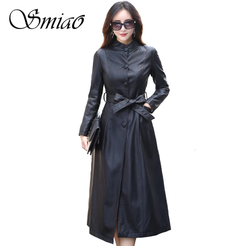 Smiao 2017 Fashion X Long Single Breasted Women Leather
