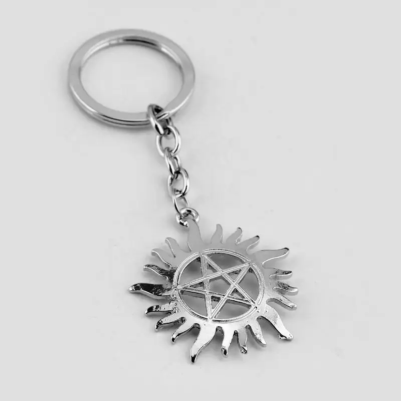 

Hot Sale Supernatural Keychain Sun Pendant Ring Movie Llaveros 50 Pentagram Unisex Metal For Fans