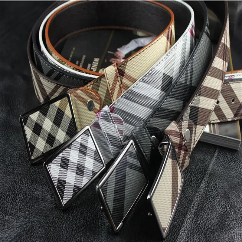 2017 New Style Imitation Leather Belt For Men Luxury Brand Grid Pattern
