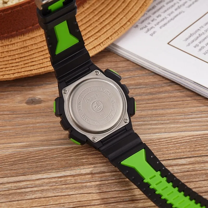 OHSEN спортивные часы для малыша пластиковый ремешок для часов детей Водонепроницаемый Цифровой Будильник Секундомер Многофункциональный