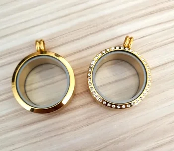 

Fashion Gold Rhinestone Stainless Steel Pearl Lockets 30MM Big Size Magnetic Floating fit 6-10MM Beads 5Pcs Free Shipping ST004