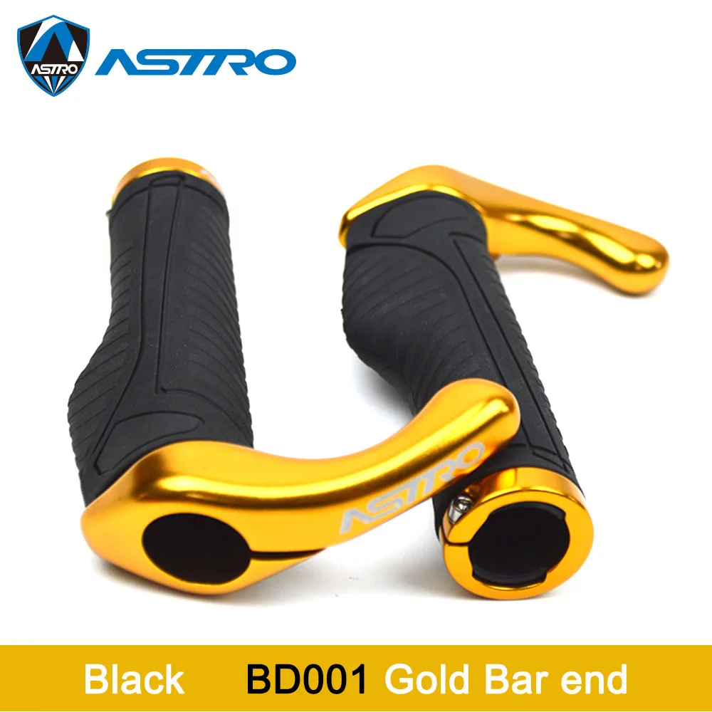 Astro велосипедная рукоятка эргономичная противоскользящая резиновая рукоятка замок-на крышке руль велосипеда 3D Алюминий MTB шоссейные велосипедные части - Цвет: Black BD001 Gold
