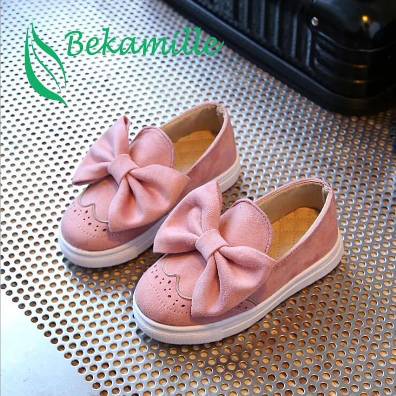 

Bekamille Spring Children single shoes Kids Girls Baby Princess Big Bow Suede Shoes Fashion Girls Solid Color Leisure Sneakers