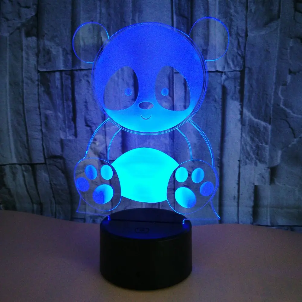  Cute Panda 3D Night Light Creative Electric Illusion 3d Lamp LED 7 Color changing USB touch Desk La