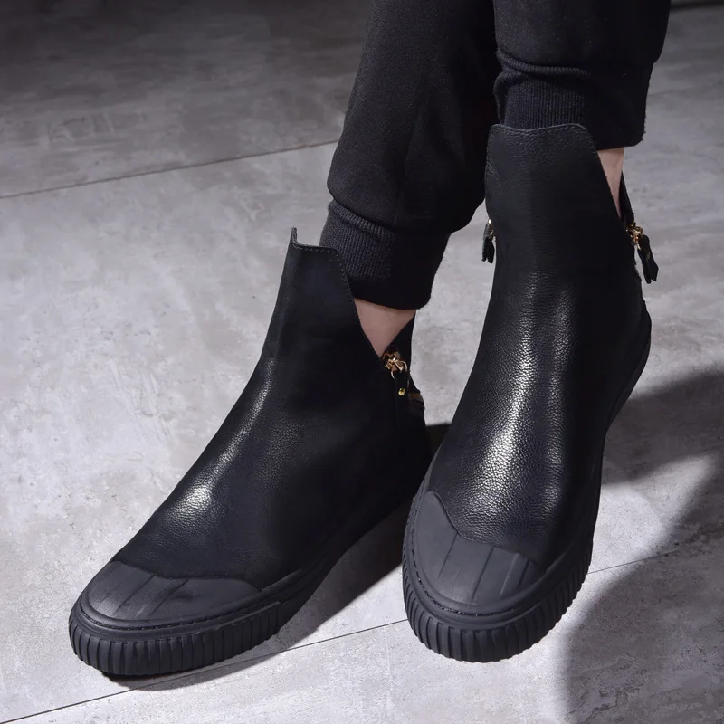 Couro Zipper Altos Homens Preto 2017 Sapatos Botas Retro Montaria De Match Coreano Para Britânico Tendência Nova Um Respirável Os Todos TwpWIwnB8