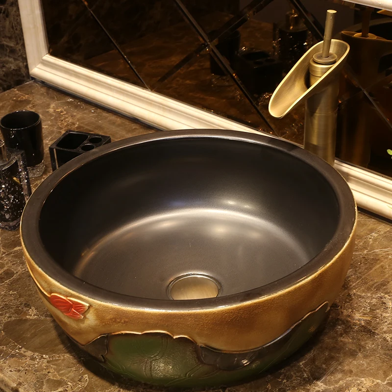 Chinese antique chinese ceramic round bathroom basin hand wash bowls lavabo sink Bathroom sink jingdezhen ceramic lavabo sink (4)