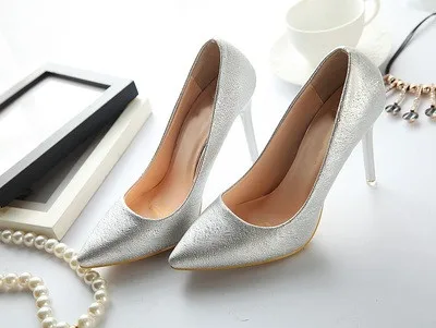 

2019 spring and autumn pink new high heel pointed stiletto women's shoes silver with a single shoes white bridesmaid wedding sho