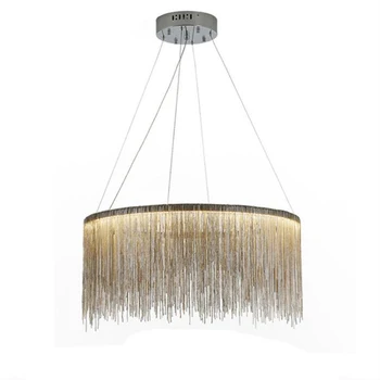 

Postmodern tassel chandelier aluminum chain lamp Nordic long striped house living room art round LED chandelier lighting fixture