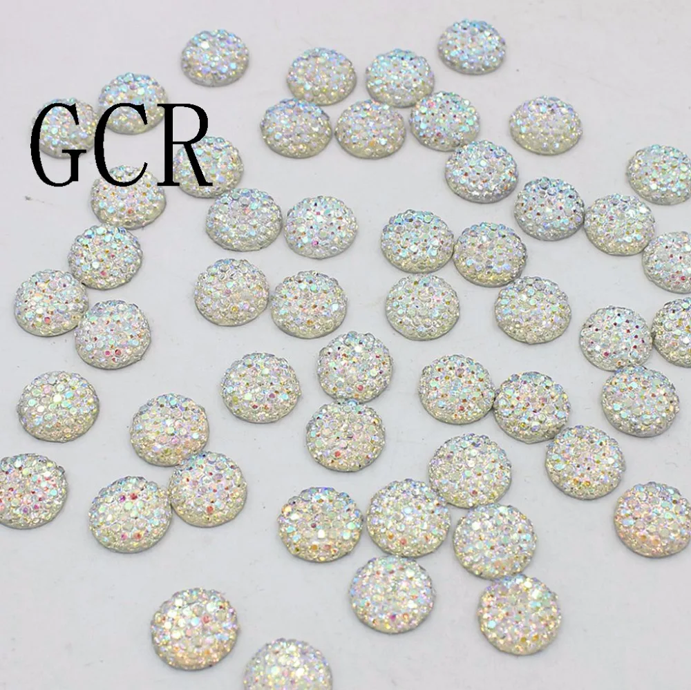 50 Clear Flatback Round Dotted Cabochon Rhinestone 16mm Flat back Resin