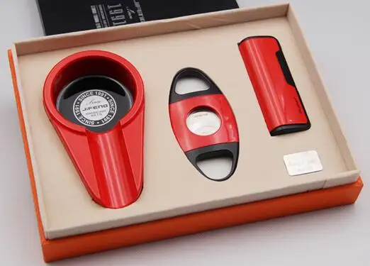 COHIBA Красный/черный/оранжевый цвет набор Сигарет Включает пепельницу и сигару резак и зажигалку, переносной дорожный Подарочный кейс для сигар - Цвет: Red