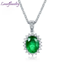 Подарок на год Твердый 18 к белое золото натуральный зеленый изумруд бриллиантовый кулон WP029