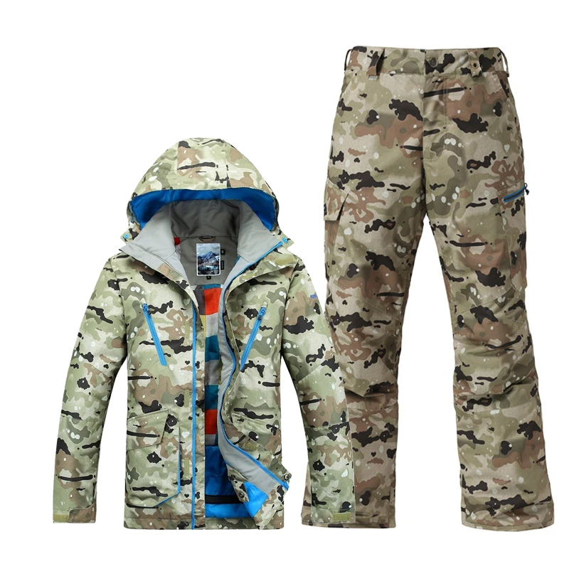 Gsou الثلوج تزلج الدعاوى للرجال التمويه الجليد السترات الدعاوى بانت الرجال الشتاء التزلج الجبلية فيستي تزلج ارتداء الرجال