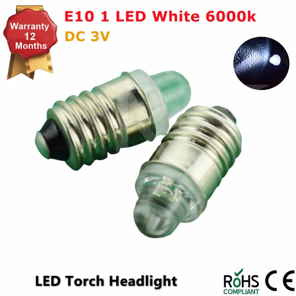 2x Free Shipping pure white E10 screw base LED torch headlight flashlight bulb 3V