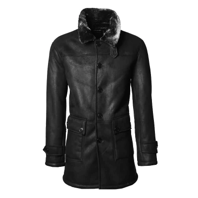 Новинка, зимняя мужская теплая шерстяная куртка из искусственного меха, кожаная мужская куртка, европейский стиль, утолщенная Длинная кожаная куртка, тонкая брендовая одежда - Цвет: black
