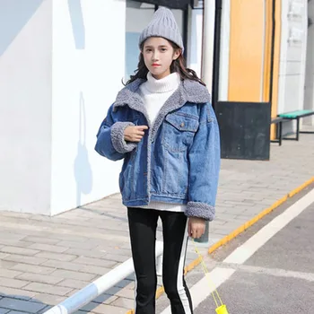 

2019 Autumn And Winter Korean Casual Denim Jacket Ladies Plus Velvet Denim Coat Fashion Loose Long-Sleeved Cowgirl Jacket YH314